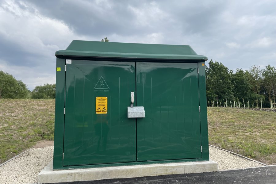 Green GRP substation housing installed and energised at Bristol Port
